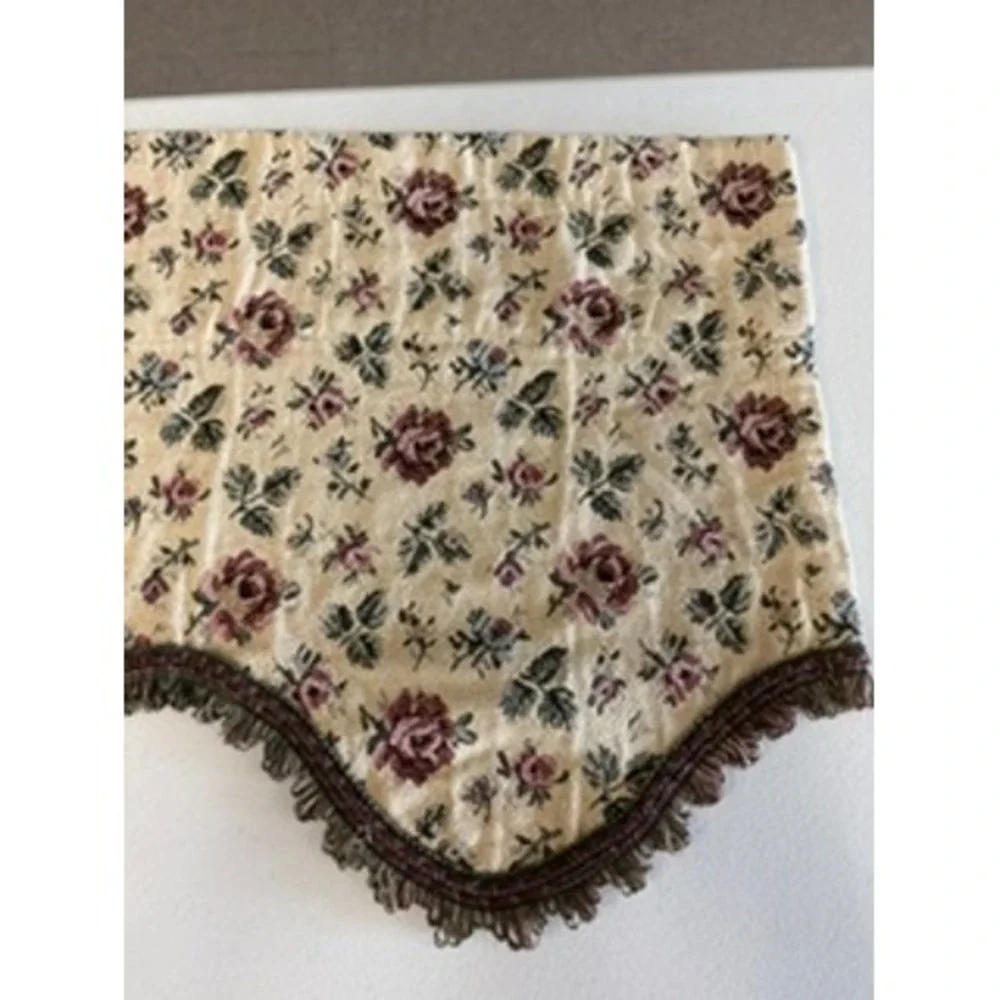 Vintage Floral Rose Tapestry Valance Scalloped Window Treatment Cottagecore